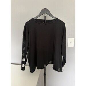 Planet by Lauren G Boxy Pima Cotton Long Sleeve Shirt Black OS Stretch Circles